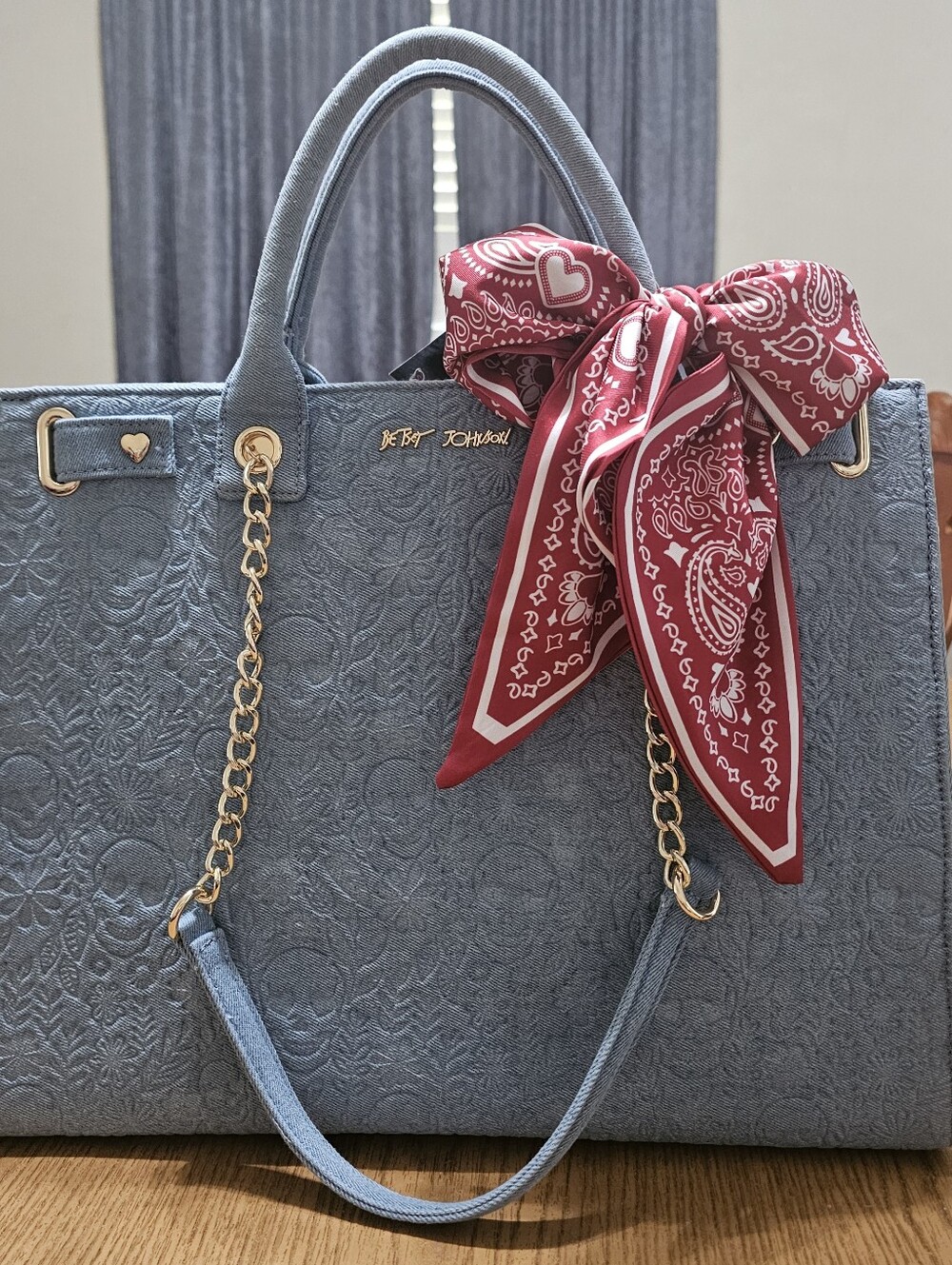 Betsey Johnson Large XoKiara Skull Bag Denim
